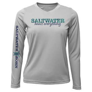 Saltwater Born UPF 50+ Long Sleeve XS / SILVER Key West, FL "Saltwater Heals Everything" Long Sleeve UPF 50+ Dry-Fit Shirt