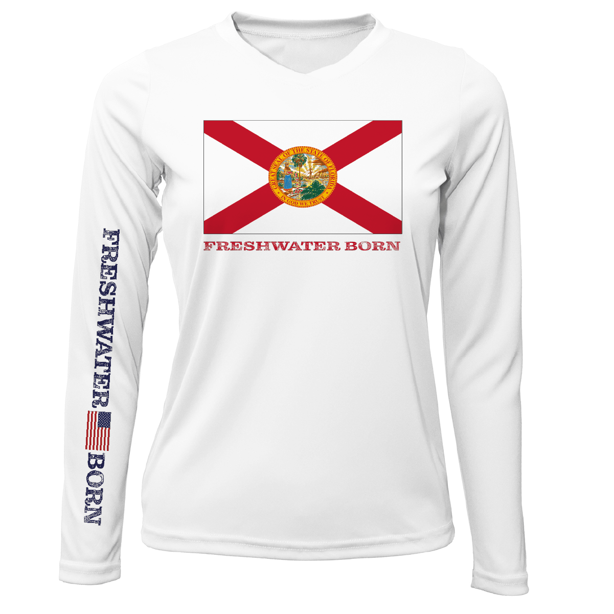 Saltwater Born UPF 50+ Long Sleeve XS / WHITE Florida Flag Freshwater Born Women's Long Sleeve UPF 50+ Dry-Fit Shirt