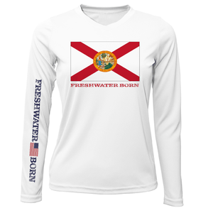 Saltwater Born UPF 50+ Long Sleeve XS / WHITE Florida Flag Freshwater Born Women's Long Sleeve UPF 50+ Dry-Fit Shirt