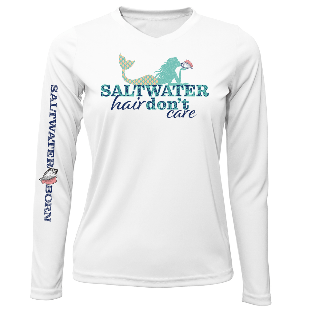 Saltwater Born UPF 50+ Long Sleeve XS / WHITE Key West, FL "Saltwater Hair...Don't Care" Long Sleeve UPF 50+ Dry-Fit Shirt