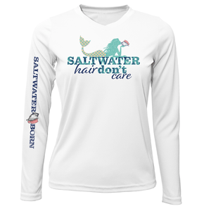 Saltwater Born UPF 50+ Long Sleeve XS / WHITE Key West, FL "Saltwater Hair...Don't Care" Long Sleeve UPF 50+ Dry-Fit Shirt