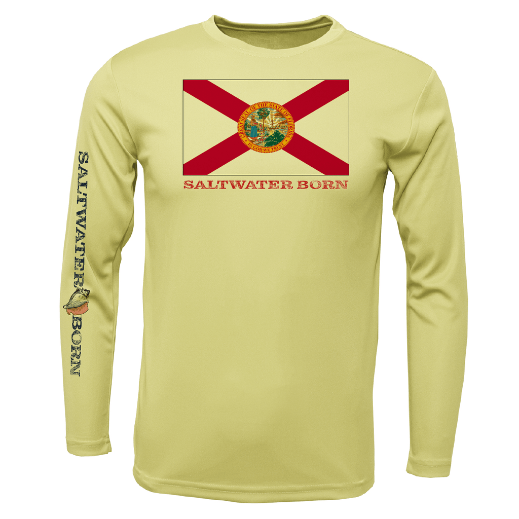 Saltwater Born UPF 50+ Long Sleeve YOUTH S / CANARY Key West, FL Flag Boy's Long Sleeve UPF 50+ Dry-Fit Shirt