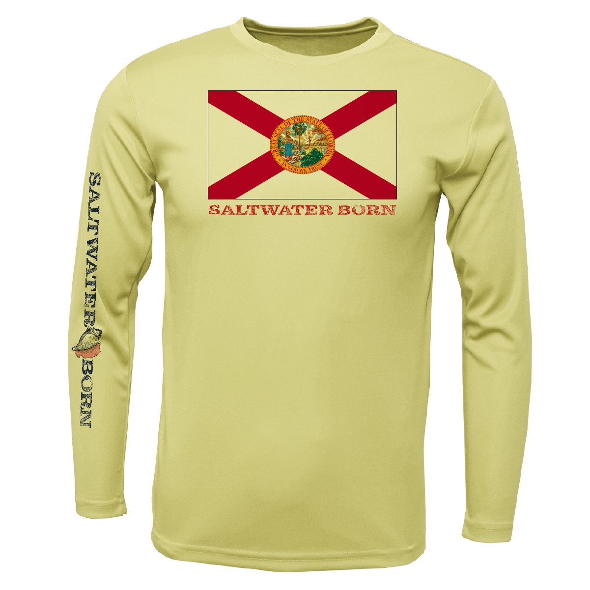 Saltwater Born UPF 50+ Long Sleeve YOUTH S / CANARY Key West, FL Flag Boy's Long Sleeve UPF 50+ Dry-Fit Shirt