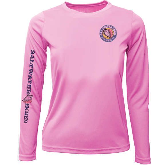 Saltwater Born UPF 50+ Long Sleeve YOUTH S / PINK Key West, FL Saltwater Born Circle Logo Girl's Long Sleeve UPF 50+ Dry-Fit Shirt