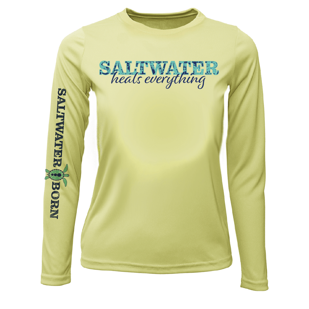 Saltwater Born UPF 50+ Long Sleeve YOUTH XS / CANARY Key West, FL "Saltwater Heals Everything" Girl's Long Sleeve UPF 50+ Dry-Fit Shirt