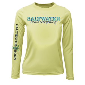 Saltwater Born UPF 50+ Long Sleeve YOUTH XS / CANARY Key West, FL "Saltwater Heals Everything" Girl's Long Sleeve UPF 50+ Dry-Fit Shirt