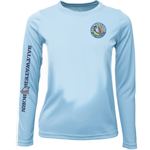 Saltwater Born UPF 50+ Long Sleeve YOUTH XS / ICE BLUE Key West, FL Saltwater Born Circle Logo Girl's Long Sleeve UPF 50+ Dry-Fit Shirt