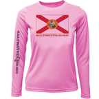 Saltwater Born UPF 50+ Long Sleeve YOUTH XS / PINK Key West, FL Florida Flag Girl's Long Sleeve UPF 50+ Dry-Fit Shirt