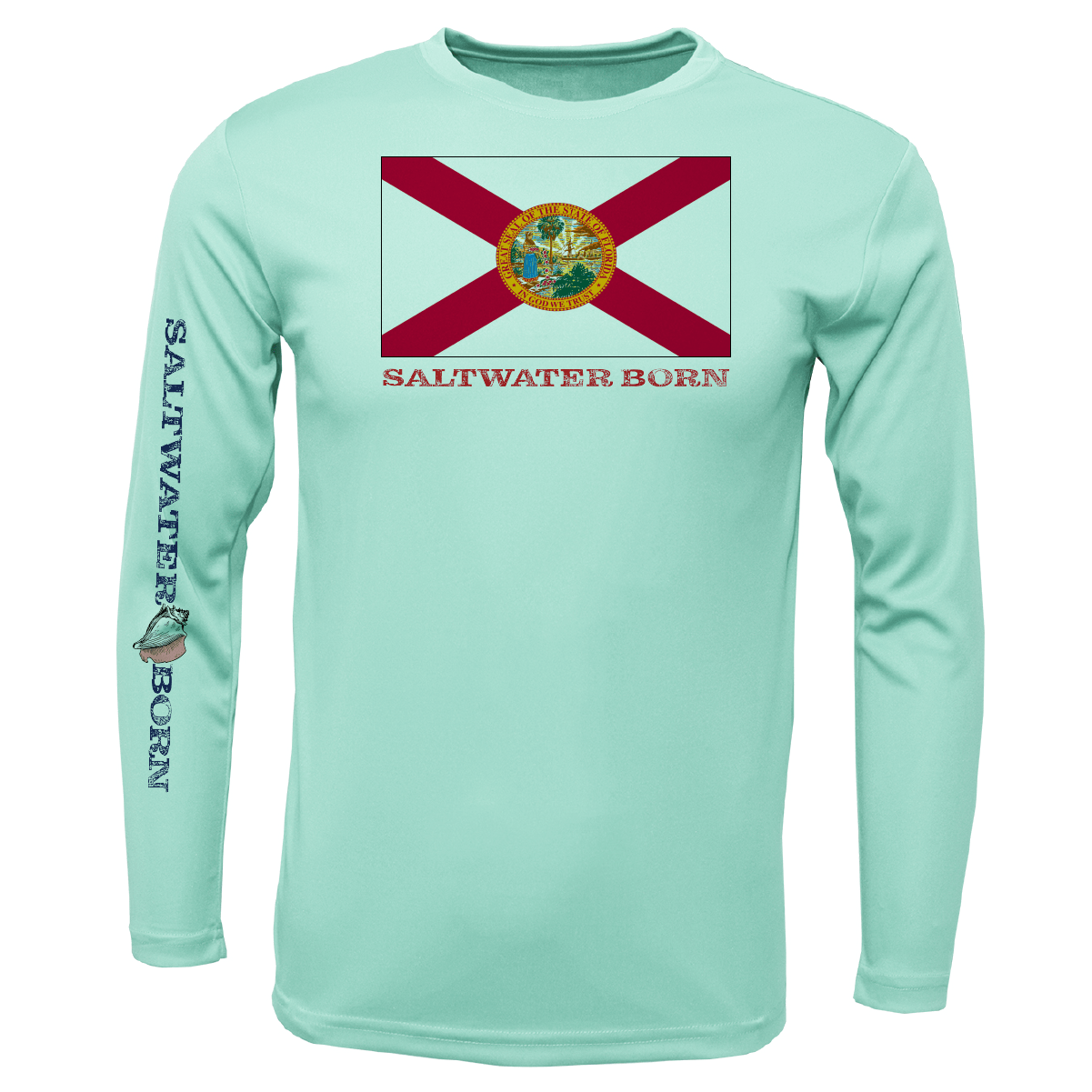 Saltwater Born UPF 50+ Long Sleeve YOUTH XS / SEAFOAM Key West, FL Flag Boy's Long Sleeve UPF 50+ Dry-Fit Shirt