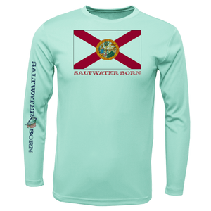 Saltwater Born UPF 50+ Long Sleeve YOUTH XS / SEAFOAM Key West, FL Flag Boy's Long Sleeve UPF 50+ Dry-Fit Shirt