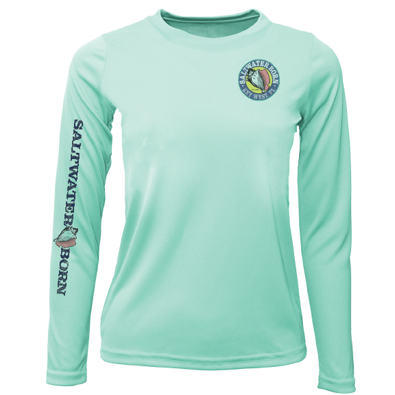 Saltwater Born UPF 50+ Long Sleeve YOUTH XS / SEAFOAM Key West, FL Saltwater Born Circle Logo Girl's Long Sleeve UPF 50+ Dry-Fit Shirt