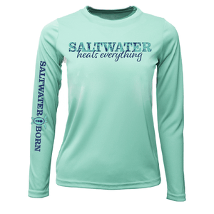Saltwater Born UPF 50+ Long Sleeve YOUTH XS / SEAFOAM Key West, FL "Saltwater Heals Everything" Girl's Long Sleeve UPF 50+ Dry-Fit Shirt