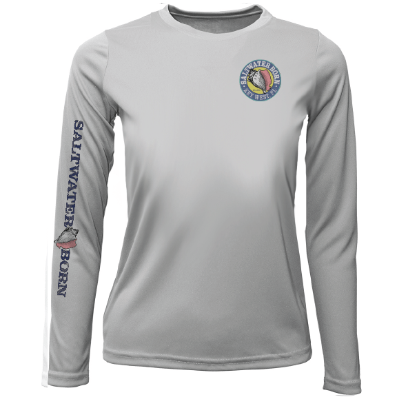 Saltwater Born UPF 50+ Long Sleeve YOUTH XS / SILVER Key West, FL Saltwater Born Circle Logo Girl's Long Sleeve UPF 50+ Dry-Fit Shirt