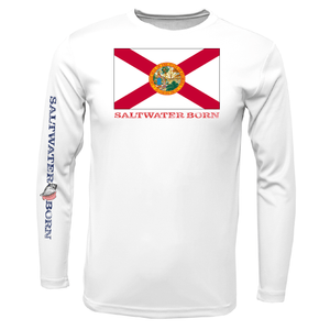 Saltwater Born UPF 50+ Long Sleeve YOUTH XS / WHITE Key West, FL Flag Boy's Long Sleeve UPF 50+ Dry-Fit Shirt