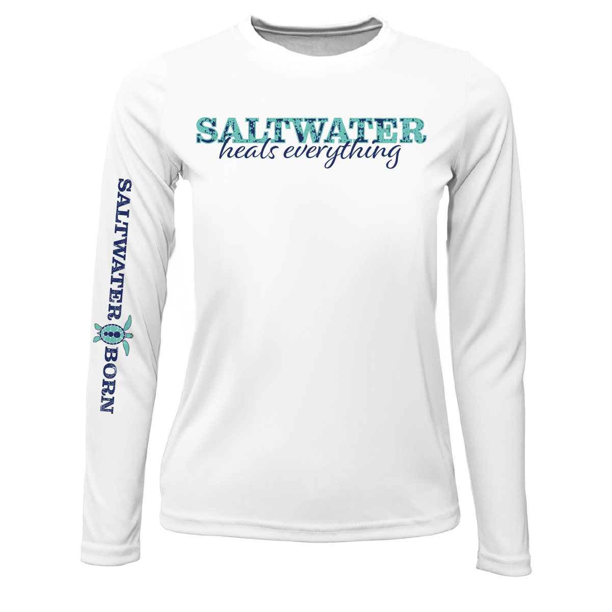 Saltwater Born UPF 50+ Long Sleeve YOUTH XS / WHITE Key West, FL "Saltwater Heals Everything" Girl's Long Sleeve UPF 50+ Dry-Fit Shirt