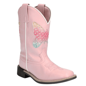 Smoky Mt Boots Boots Smoky Mountain Girls Chloe Pink Butterfly Square Toe Western Bots 3308C