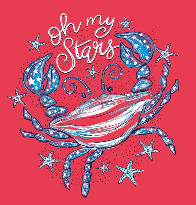 Southernology Shirts Southernology Women's Crab Oh My Stars Short Sleeve Graphic T-Shirt