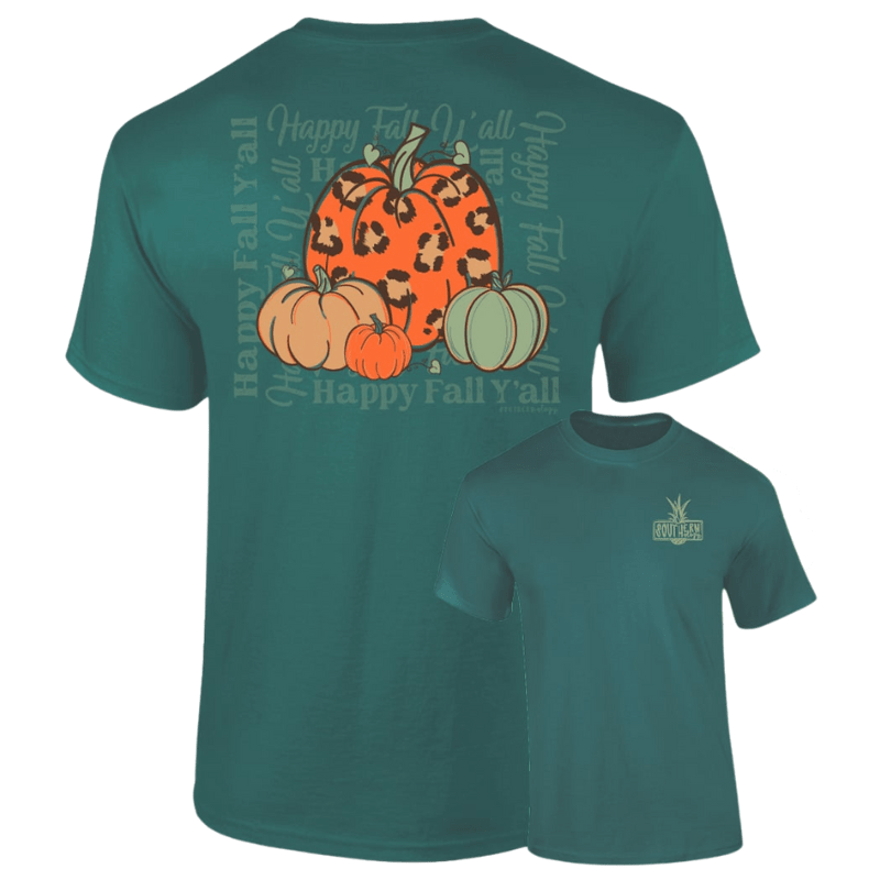 Southernology Shirts Southernology Women's Happy Fall Leopard Pumpkins Short Sleeve Graphic T-Shirt