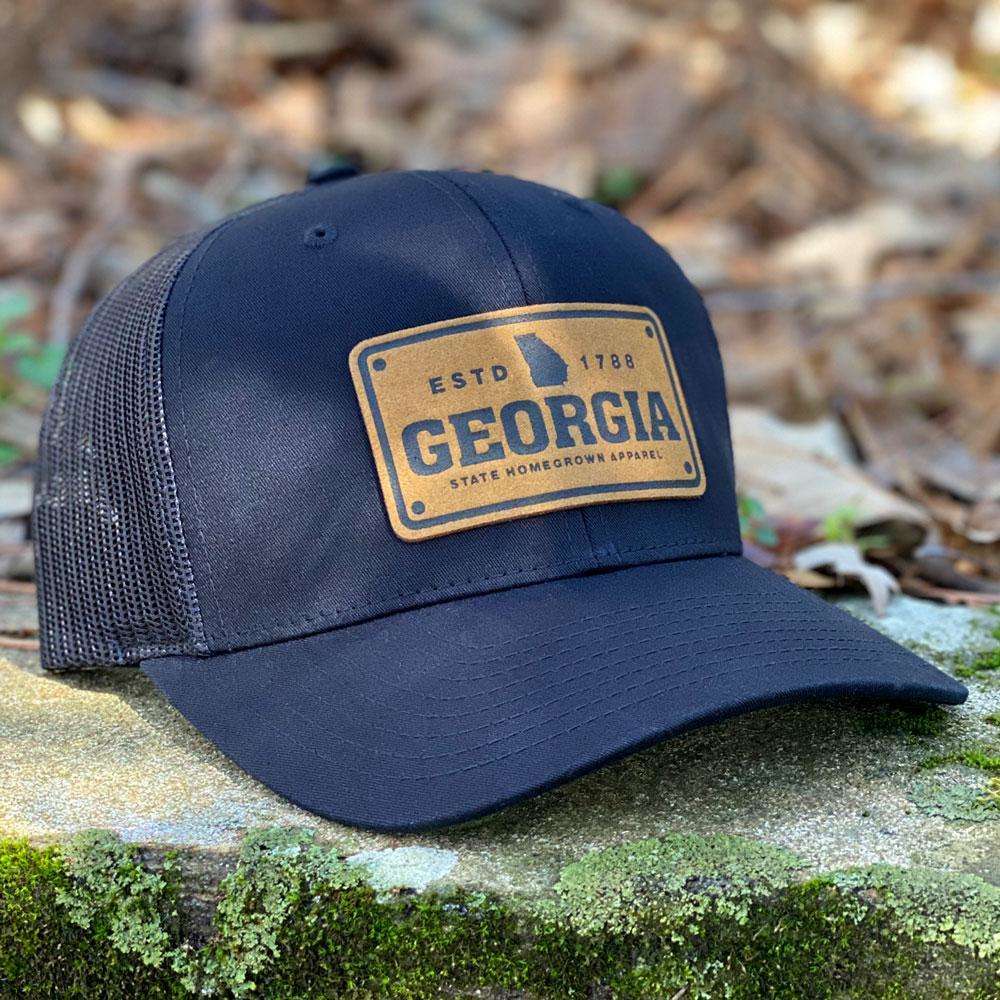 STATE HOMEGROWN Hats Black/Black-Tan Georgia License Plate Trucker Hat
