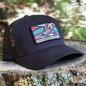 State Homegrown Hats Black/Black Whitetail Deer Trucker Hat