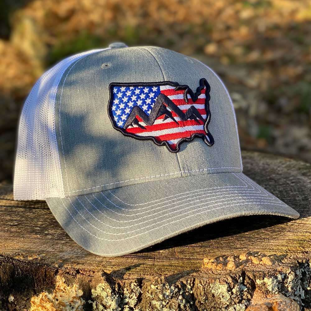 STATE HOMEGROWN Hats HeatherGray/White US Flag Logo Trucker Hat