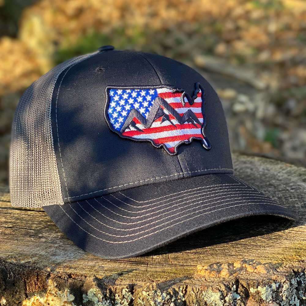 STATE HOMEGROWN Hats Navy/Charcoal US Flag Logo Trucker Hat
