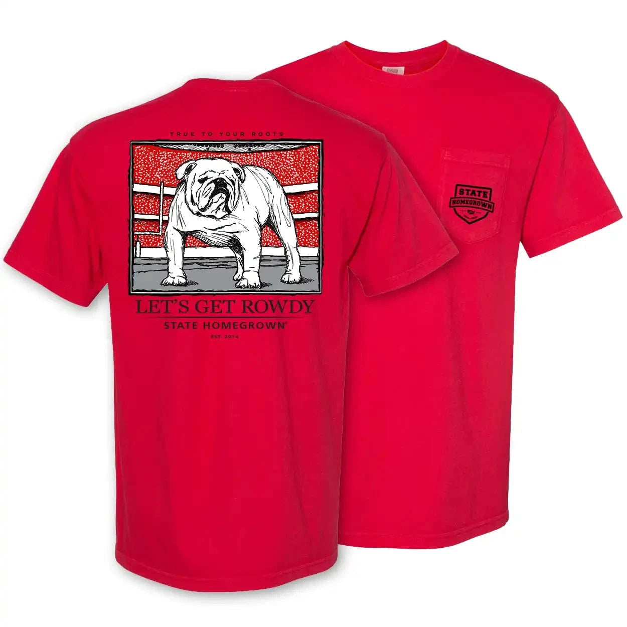 STATE HOMEGROWN Shirts Red / S Let's Get Rowdy Bulldog Pocket Tee - Comfort Color