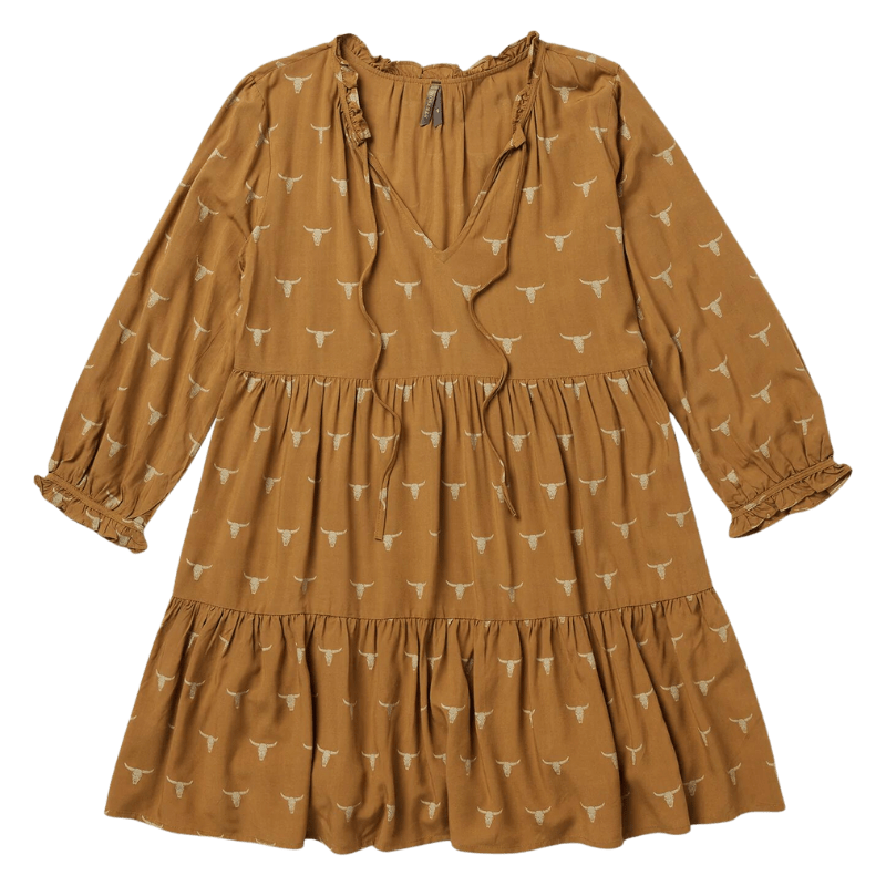 STETSON APPAREL Dress Stetson Women's Brown Mojave Longhorn Print Dress 11-057-0590-7036 BR