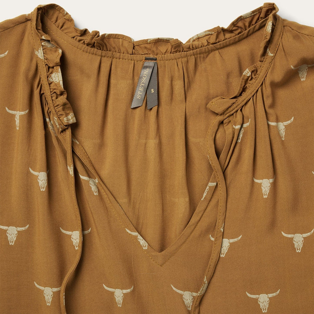 STETSON APPAREL Dress Stetson Women's Brown Mojave Longhorn Print Dress 11-057-0590-7036 BR