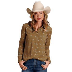 STETSON APPAREL Shirts Roper Women's Mojave Steer Head Print Long Sleeve Western Snap Shirt 11-050-0590-7036 BR