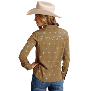 STETSON APPAREL Shirts Stetson Women's Mojave Steer Head Print Long Sleeve Western Snap Shirt 11-050-0590-7036 BR