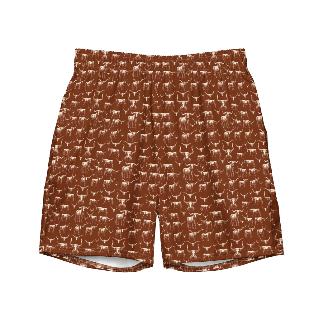 Texas Eclipse Outfitters 2XS Wild Steer: Fiery Longhorn Swim Trunks