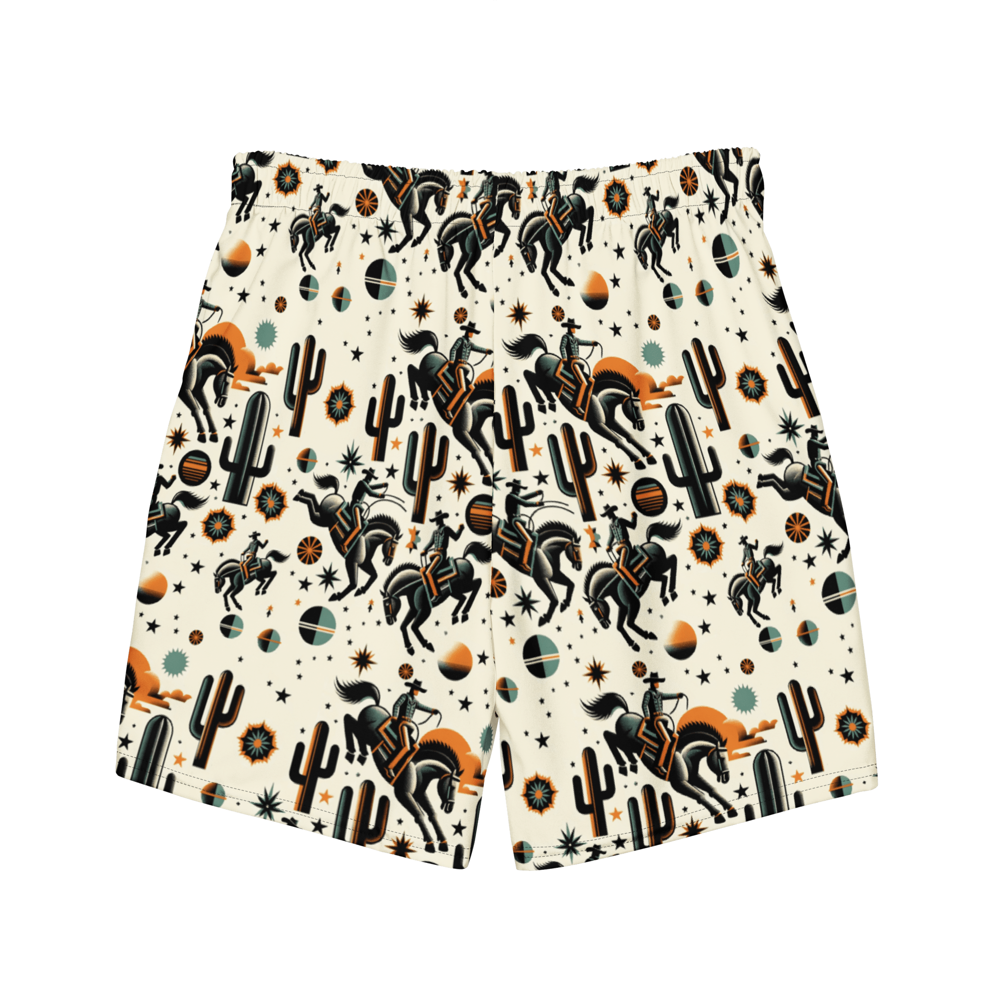 Texas Eclipse Outfitters Cosmic Rodeo: Bucking Space Bronco Swim Trunks