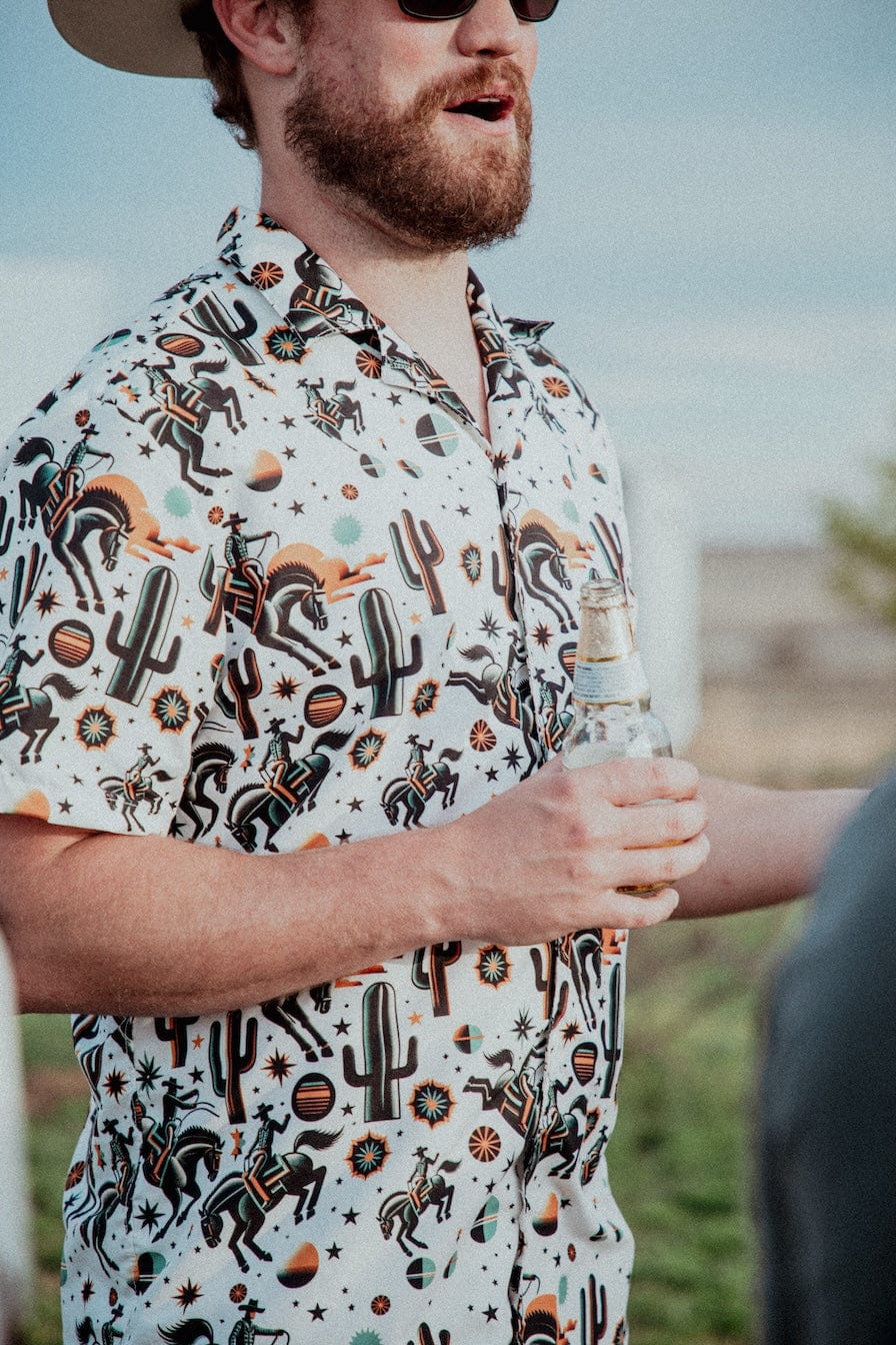 cowboy dress up shirts Desert Mirage Men's Embroidered Pearl Snap Shirt Leyoma