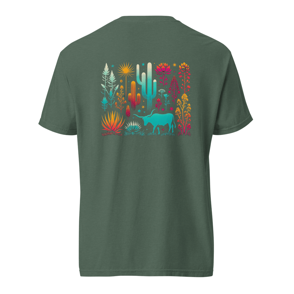 Texas Eclipse Outfitters Shirts Vibrant Steer Cacti Graphic Tee