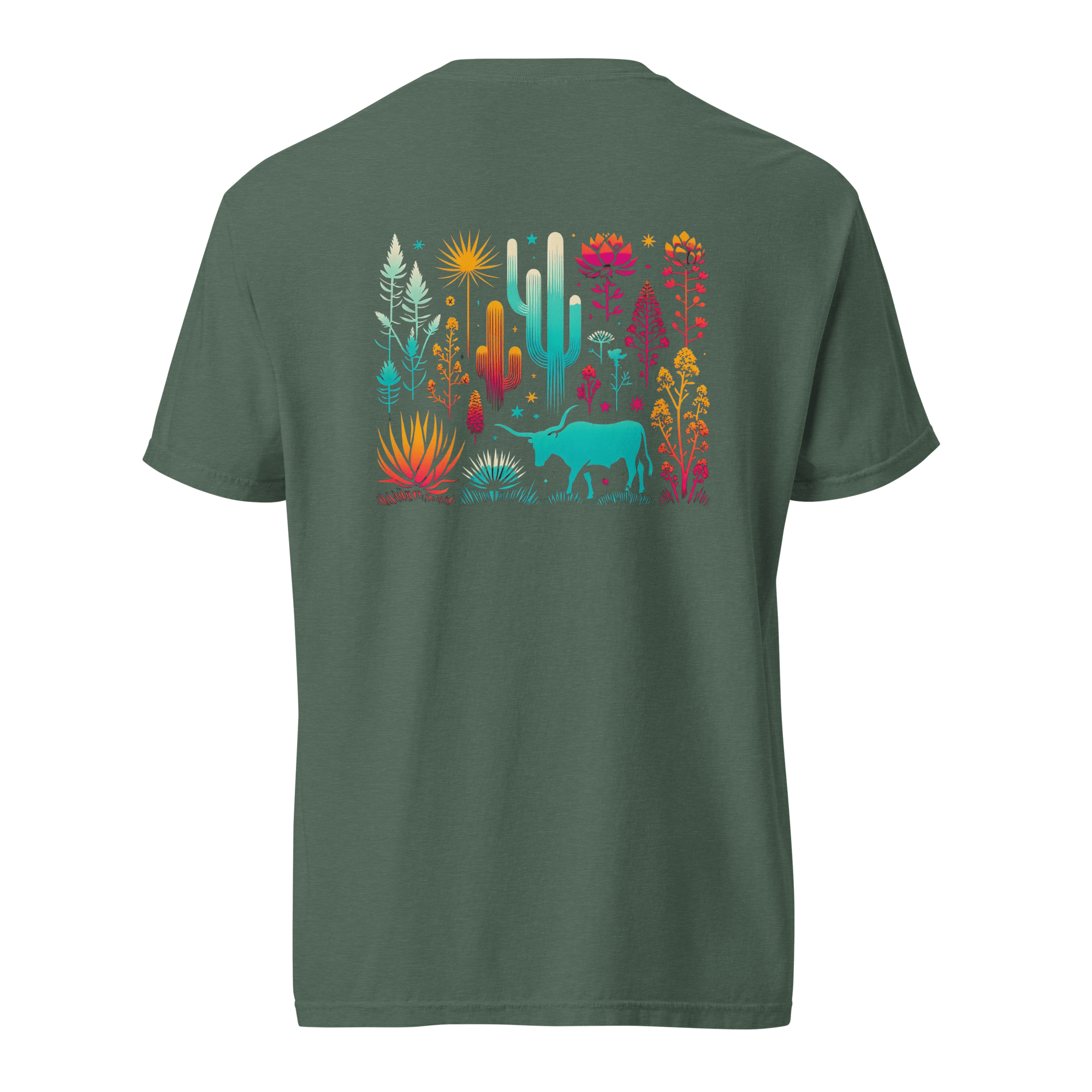 Texas Eclipse Outfitters Shirts Vibrant Steer Cacti Graphic Tee