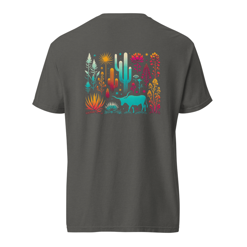 Texas Eclipse Outfitters Shirts Vibrant Steer Cacti Graphic Tee