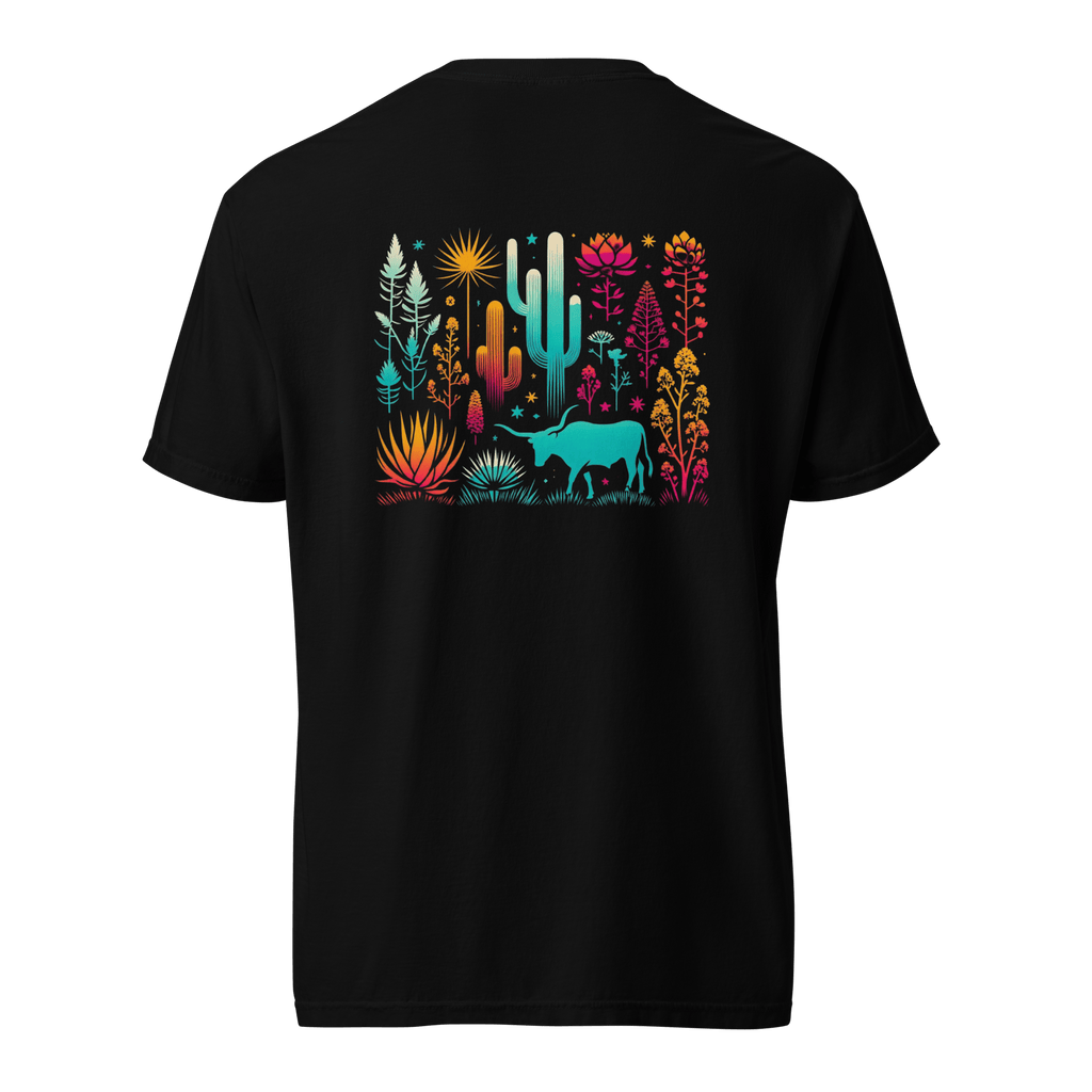 Texas Eclipse Outfitters Shirts Vibrant Steer Cacti Graphic Tee