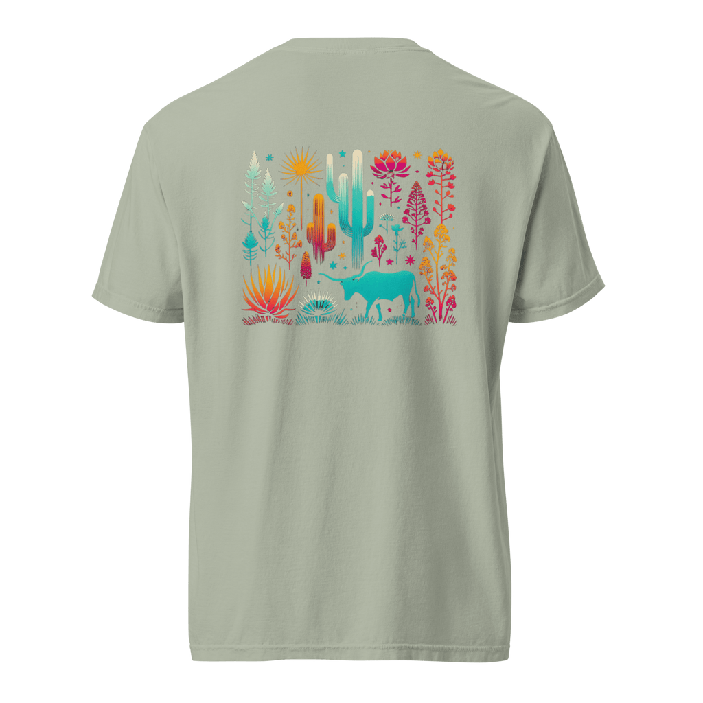 Texas Eclipse Outfitters Shirts Vibrant Steer Cacti Graphic Tee