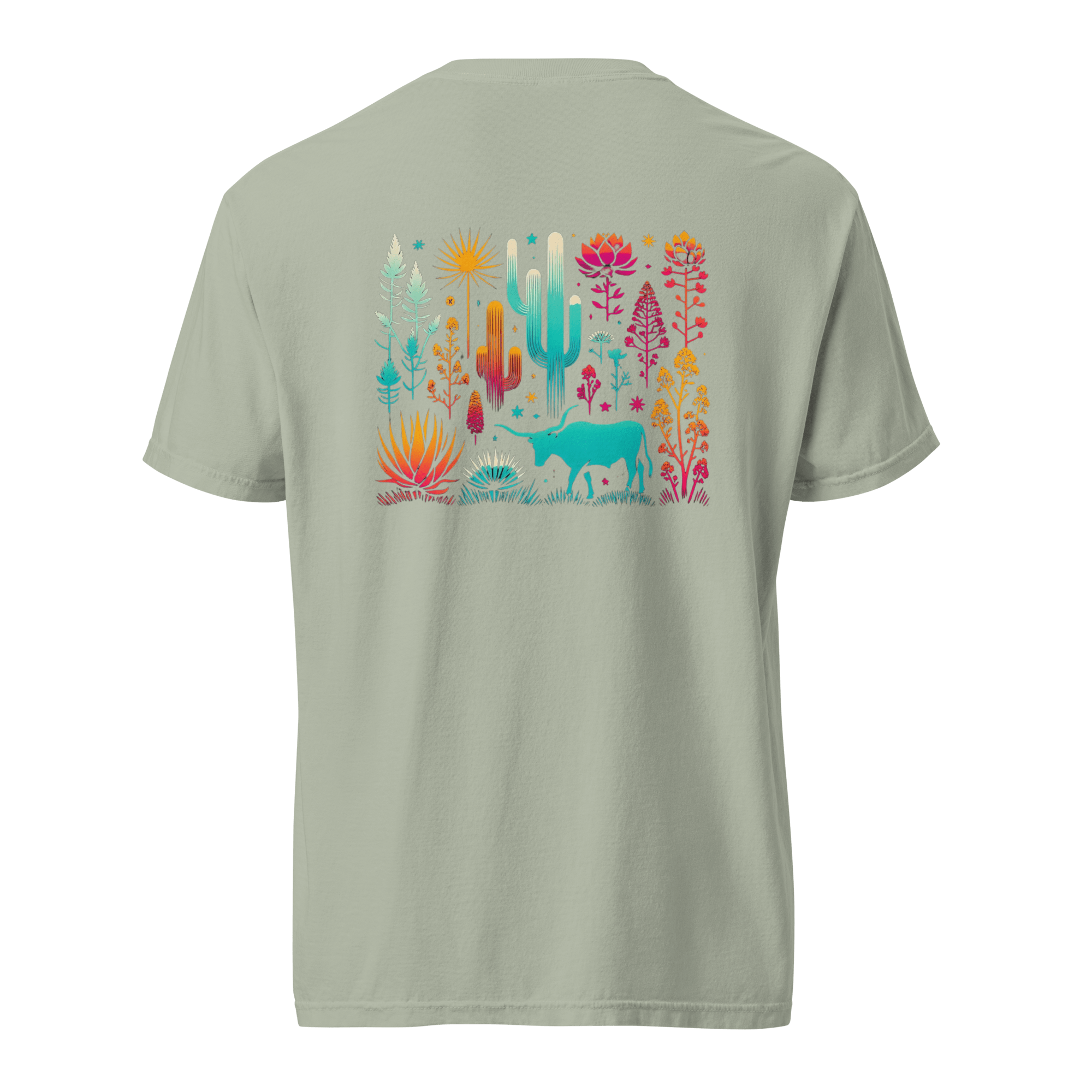 Texas Eclipse Outfitters Shirts Vibrant Steer Cacti Graphic Tee