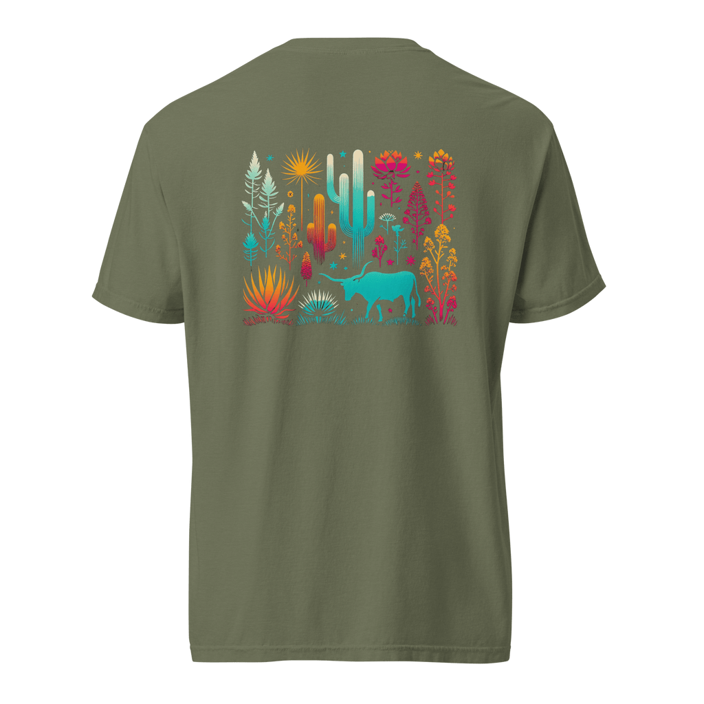 Texas Eclipse Outfitters Shirts Vibrant Steer Cacti Graphic Tee