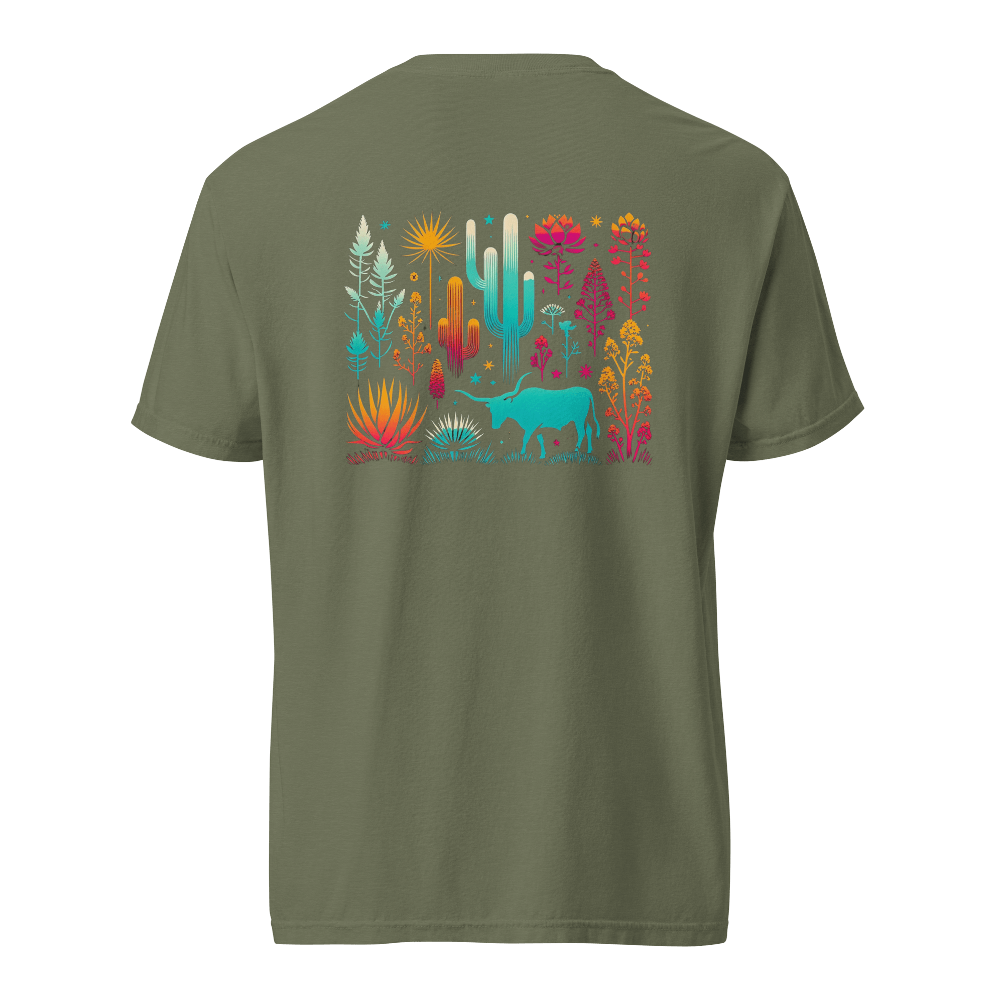 Texas Eclipse Outfitters Shirts Vibrant Steer Cacti Graphic Tee
