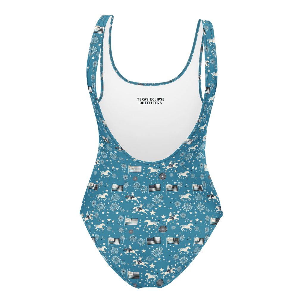 Texas Eclipse Outfitters Swimwear Independence Blues: Fourth of July Cowboy One-Piece Swimsuit