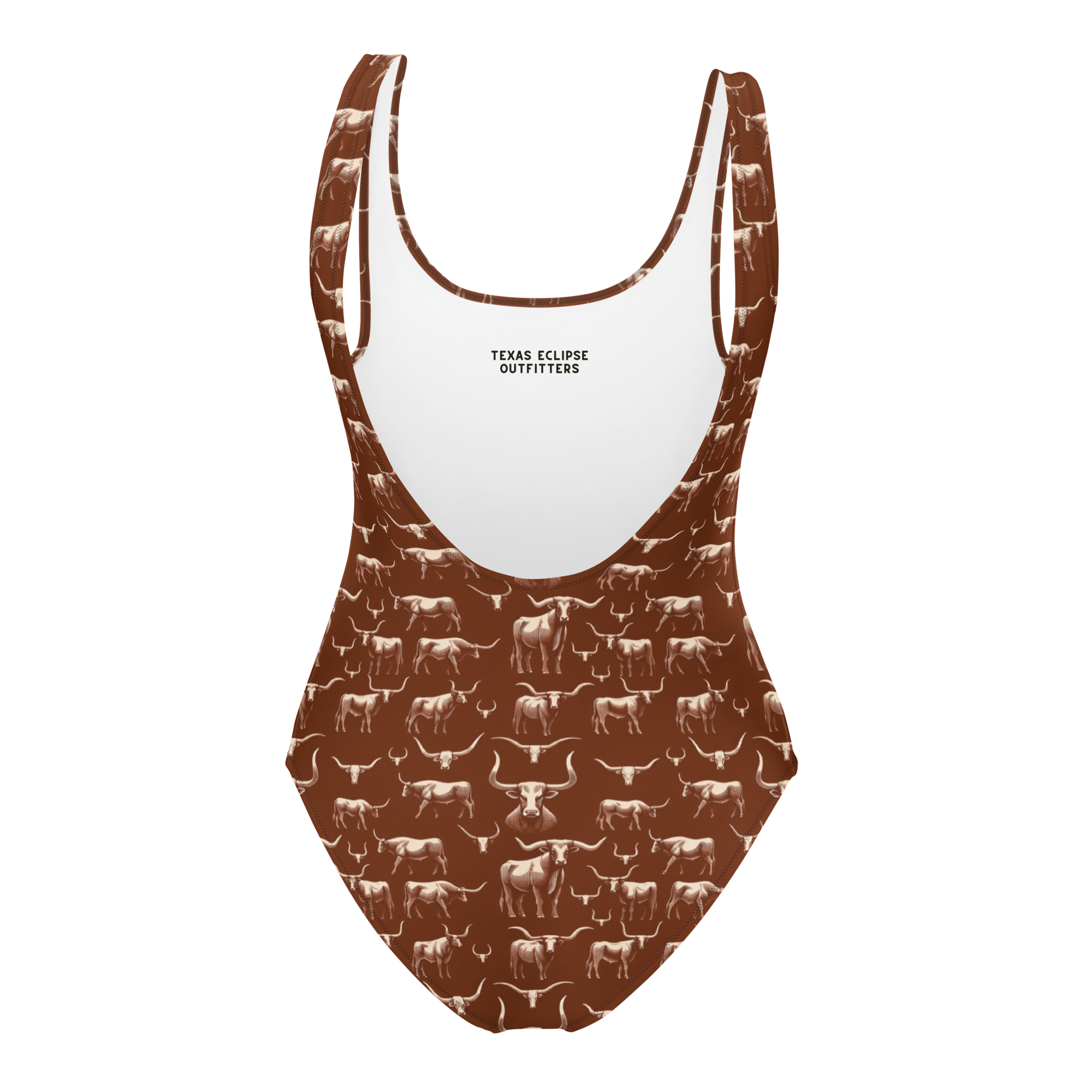 Texas Eclipse Outfitters Wild Steer: Fiery Longhorn One-Piece Swimsuit