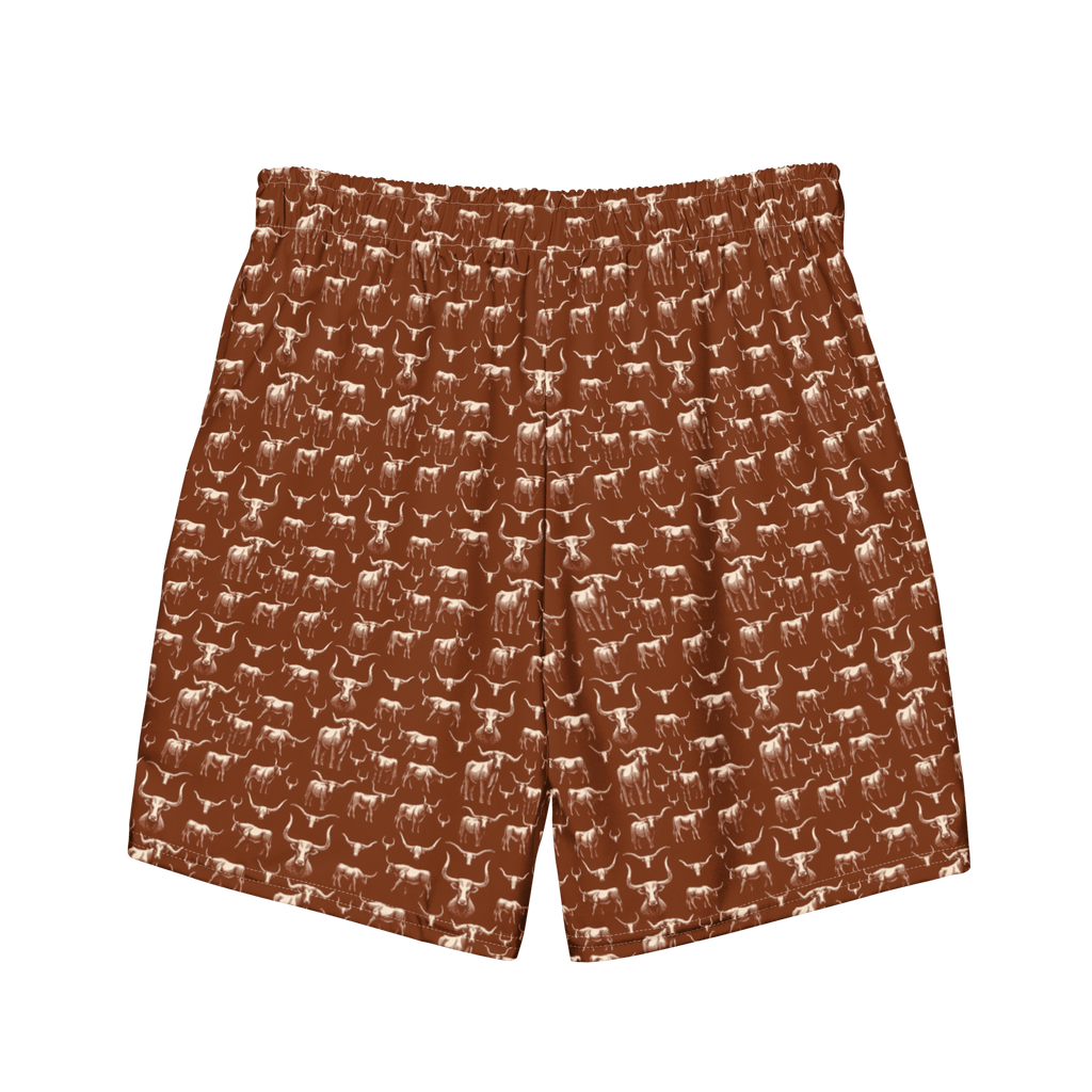 Texas Eclipse Outfitters Wild Steer: Fiery Longhorn Swim Trunks