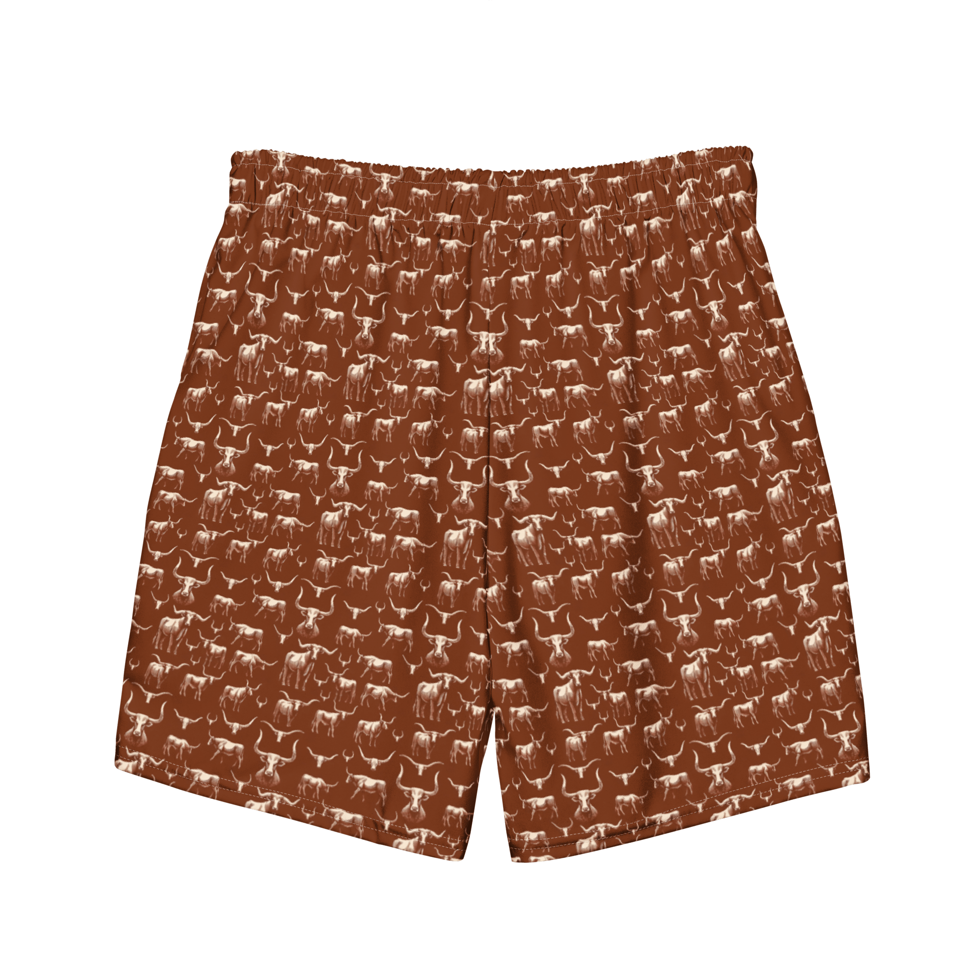 Texas Eclipse Outfitters Wild Steer: Fiery Longhorn Swim Trunks