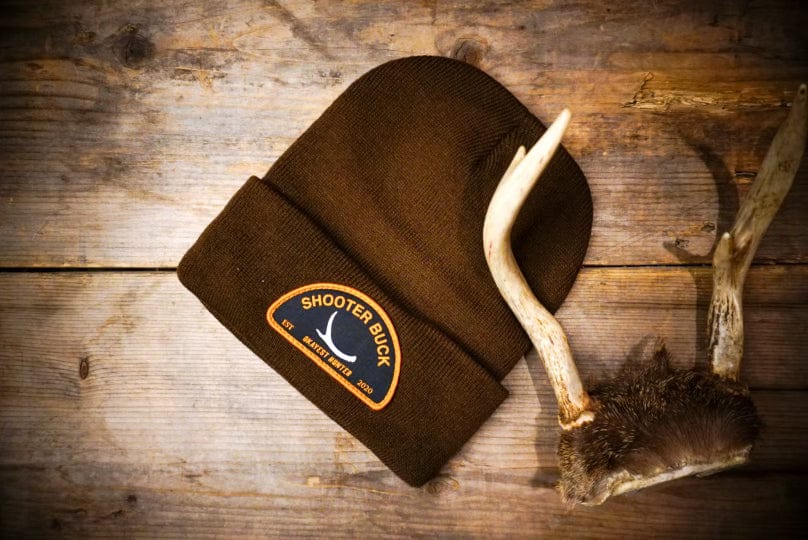 The Okayest Hunter Hats Chocolate Brown Shooter Buck Beanie Patch Hat