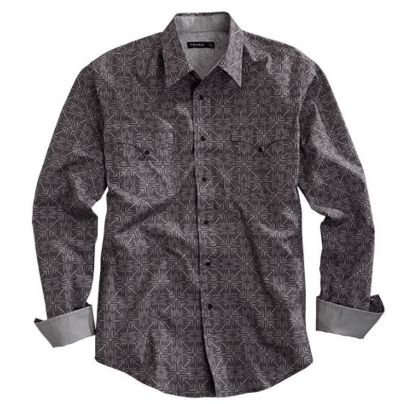 Tin Haul Shirts Tin Haul Men's Grey Arrow Points Print Long Sleeve Western Snap Shirt 10-001-0064-0702 GY