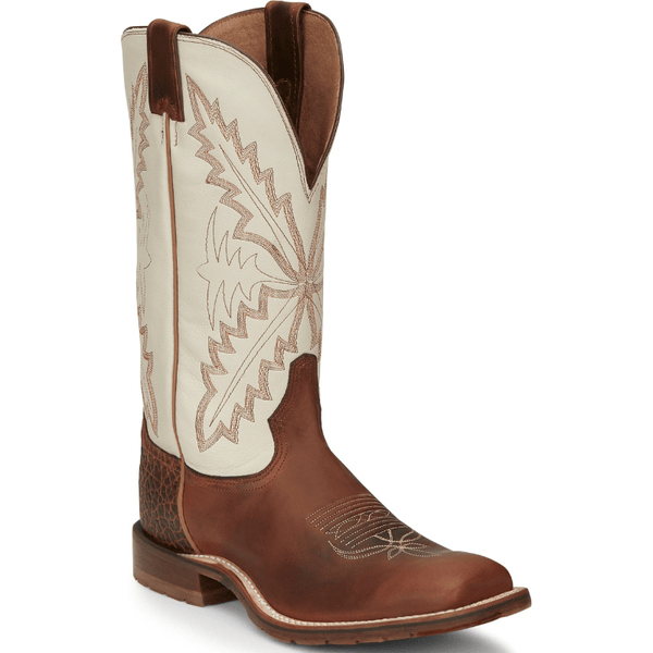 Tony Lama Men's Antonio White and Brown Square Toe Western Boots