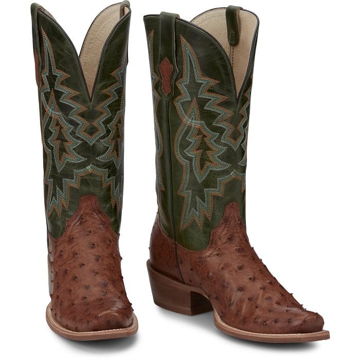 TONY LAMA Boots Tony Lama Men's Brandy & Green Rylen Full Quill Ostrich Exotic Boots SA8268